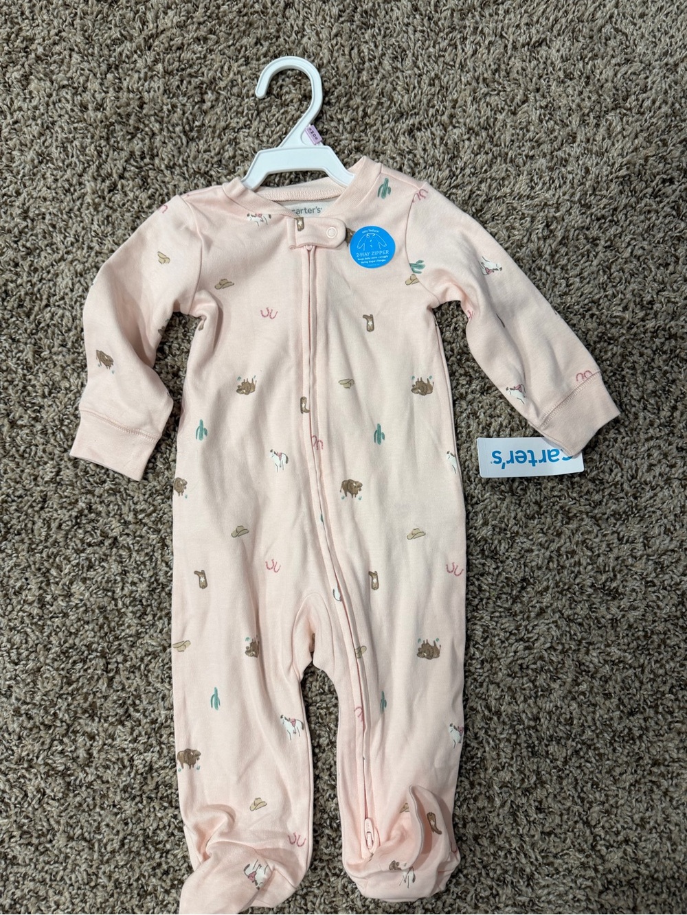 Carter's Light Pink Footed One-Piece with Desert Animal Print